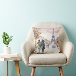 Romantic Paris Street Scene Print Cushion