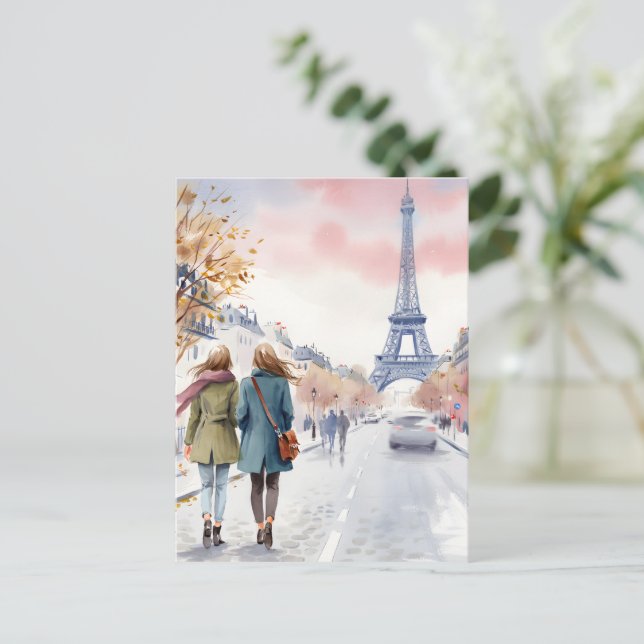 Romantic Paris Street Scene Print Postcard (Standing Front)