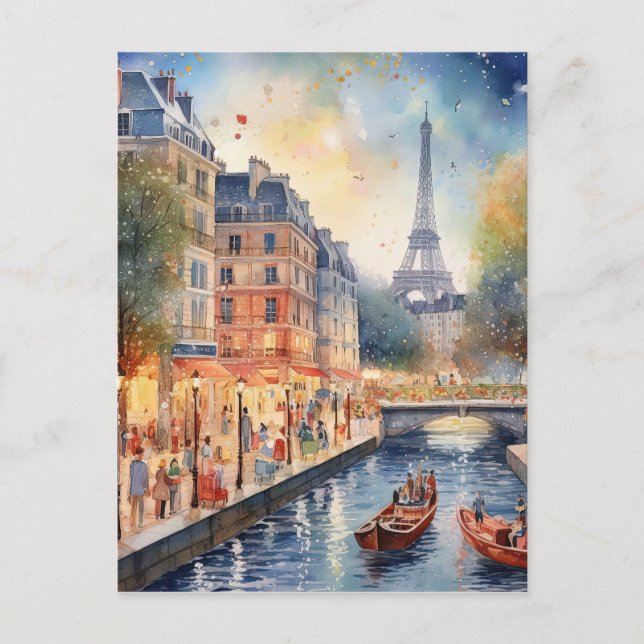 Romantic Paris Street Scene With Eiffle Tower Art Postcard (Front)