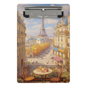 Romantic Parisian Balcony View Oil Painting Mini Clipboard