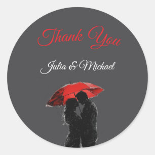 Romantic Parisian Red Umbrella Love Silhouette Classic Round Sticker
