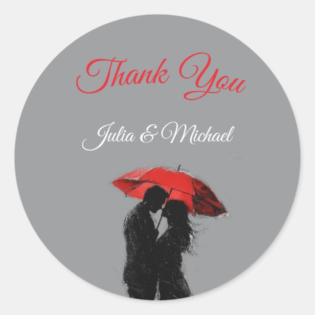  Romantic Parisian Red Umbrella  Love Silhouette Classic Round Sticker (Front)
