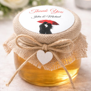  Romantic Parisian Red Umbrella  Love Silhouette Classic Round Sticker