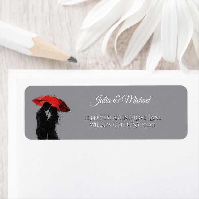  Romantic Parisian Red Umbrella  Love Silhouette Return Address Label (Insitu)