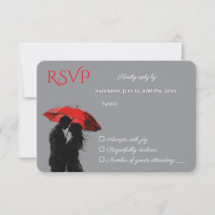 Romantic Parisian Red Umbrella Love Silhouette RSVP Card