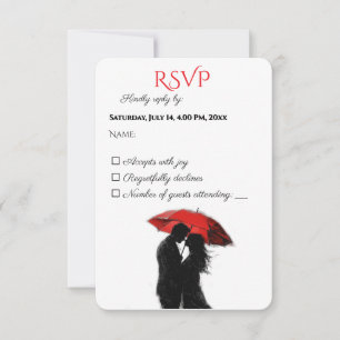 Romantic Parisian Red Umbrella Love Silhouette RSVP Card