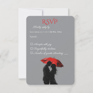 Romantic Parisian Red Umbrella Love Silhouette RSVP Card