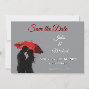 Romantic Parisian Red Umbrella Love Silhouette Save The Date