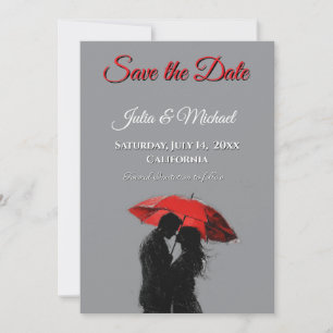 Romantic Parisian Red Umbrella  Love Silhouette Save The Date