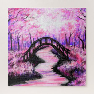 Romantic Park Purple Pink Landscape - Drawing Jigsaw Puzzle