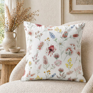 Romantic Pastel Australian Watercolor Wildflowers Cushion