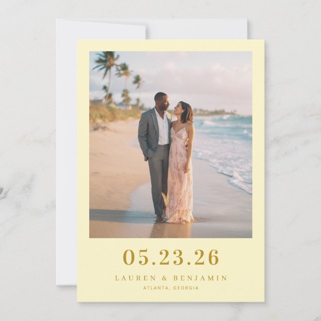 Romantic Pastel Beach Photo Save The Date (Front)