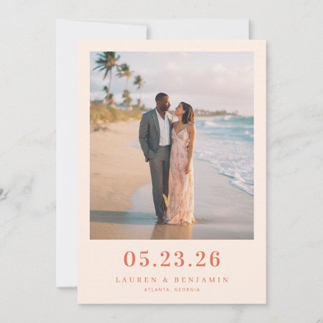 Romantic Pastel Beach Photo Save The Date (Front)