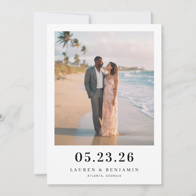 Romantic Pastel Beach Photo Save The Date (Front)
