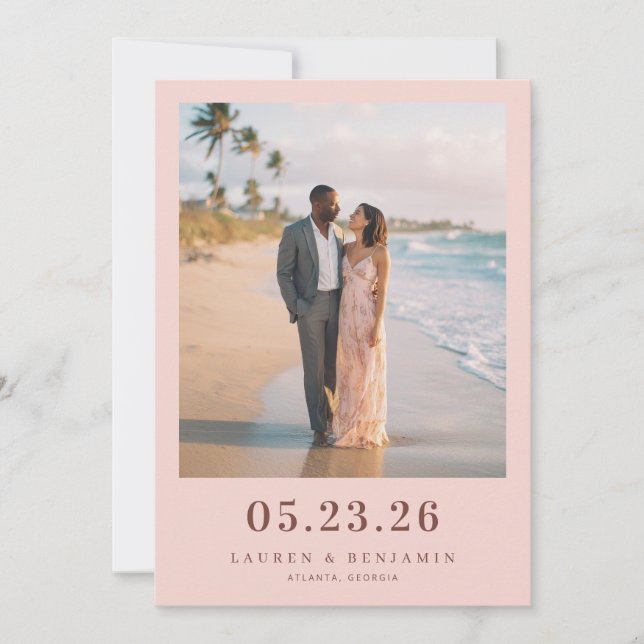 Romantic Pastel Beach Photo Save The Date (Front)