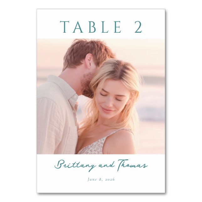 Romantic Pastel Beach Photo Table Number (Front)