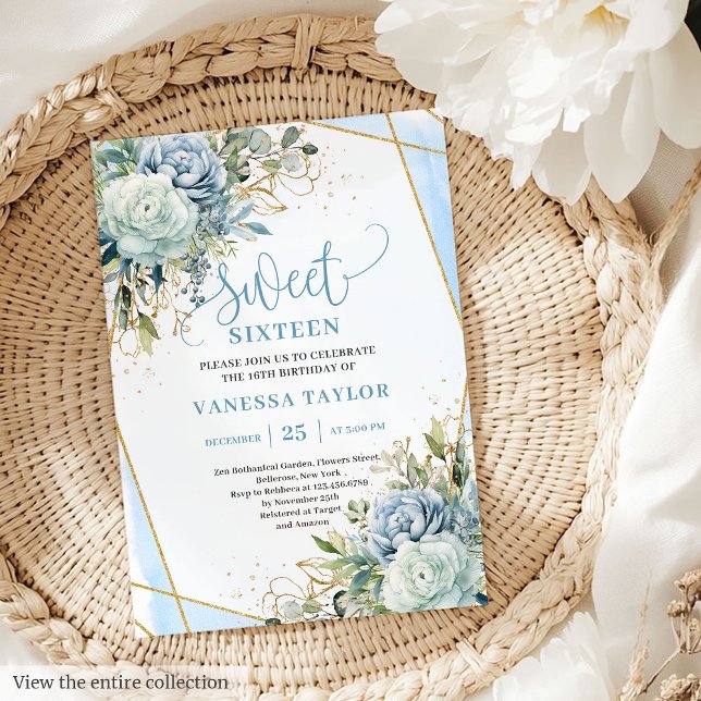 Romantic pastel blue peonies sweet 16 invitation (Romantic pastel blue peonies sweet 16 invitation

)