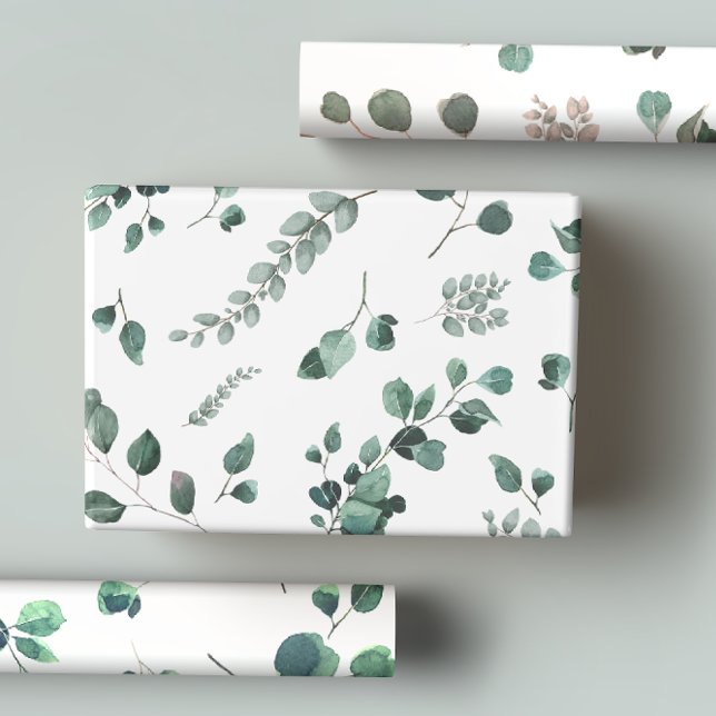 Romantic Pastel & Dark Green, Pink Eucalyptus  Wrapping Paper Sheet (Creator Uploaded)