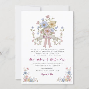 Romantic Pastel Floral all in one wedding qr code  Invitation