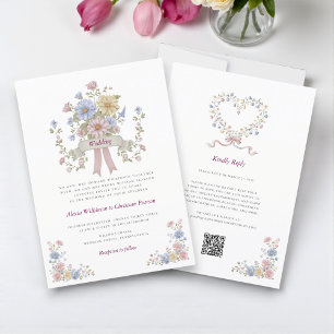 Romantic Pastel Floral all in one wedding qr code Invitation