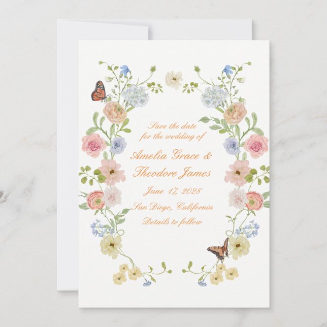 Romantic Pastel Floral Save the Date Card (Front)