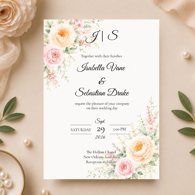 Romantic Pastel Floral Wedding Invitation (Creator Uploaded)