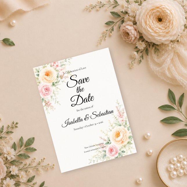 Romantic Pastel Floral Wedding Save The Date (Creator Uploaded)
