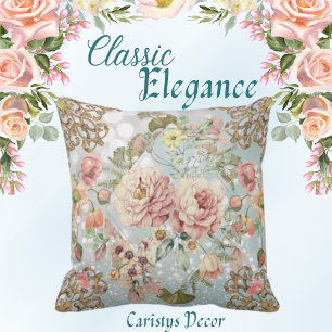 Romantic Pastel Florals Blues Cushion