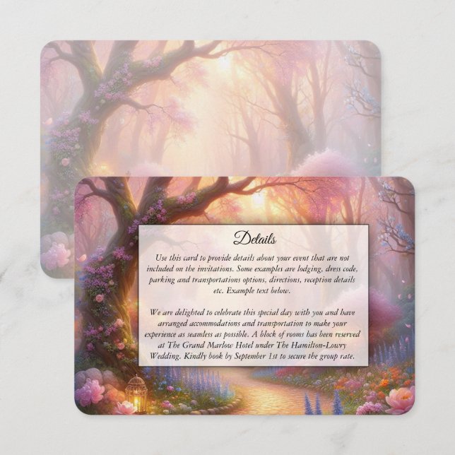 Romantic Pastel Garden Path Lantern Wedding Enclosure Card (Front/Back)