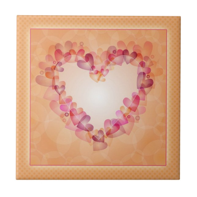 Romantic pastel hearts and abstract shapes design ceramic tile (Front)