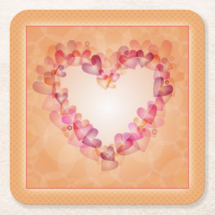 Romantic pastel hearts and abstract shapes design square paper coaster