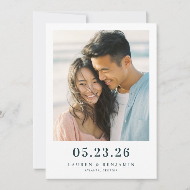 Romantic Pastel Minimalist Photo Save The Date (Front)