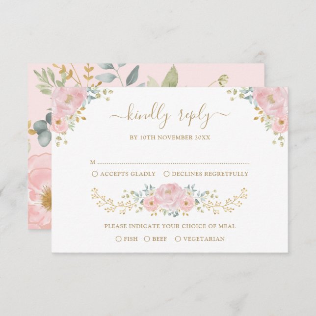 Romantic Pastel Pink Botanical Floral Wedding RSVP Card (Front/Back)