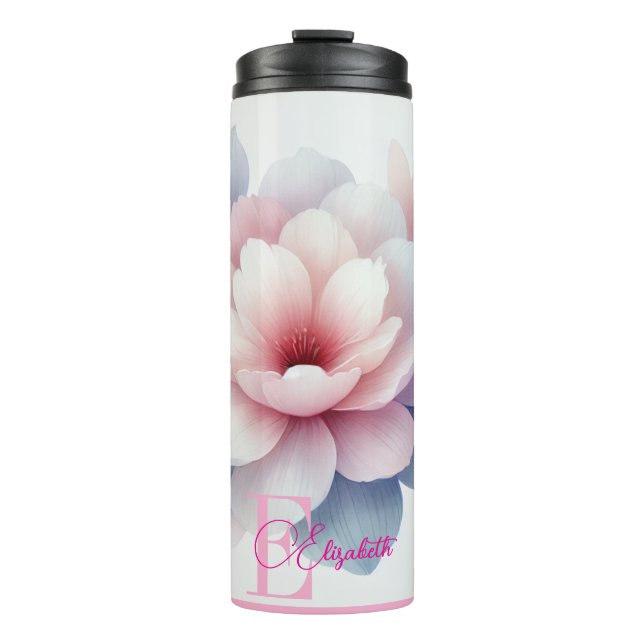 Romantic Pastel Pink Floral Personalised  Thermal Tumbler (Front)