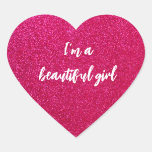 Romantic Pastel Pink Glitter Heart Sticker