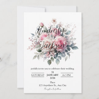Romantic Pastel Pink Rose Floral Invitation