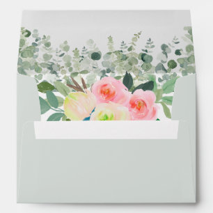 Romantic Pastel Pink Rose Floral Wedding Envelope