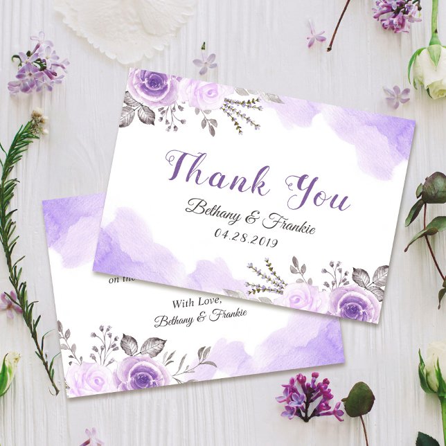 Romantic Pastel Purple Floral Watercolor Thank You Card (Creator Uploaded)