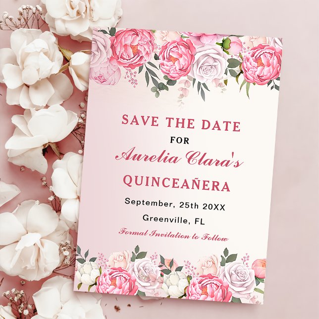 Romantic Pastel Roses Floral Sweet 16  Save The Date (Creator Uploaded)