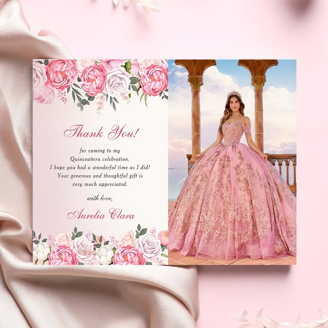 Romantic Pastel Roses Sweet 16 Thank You Card  (Creator Uploaded)