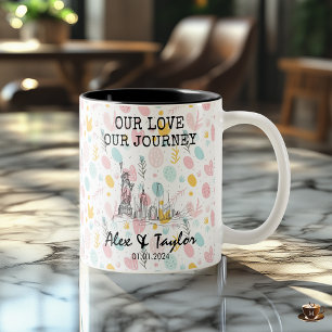 Romantic pastel travel couple — New York skyline Two-Tone Coffee Mug