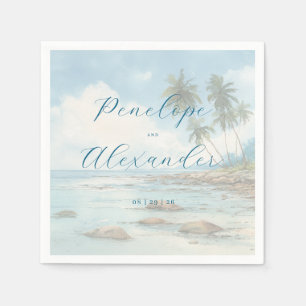 Romantic Pastel Watercolor Beach Scene Napkin
