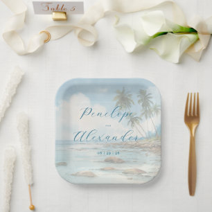 Romantic Pastel Watercolor Beach Scene Paper Plate