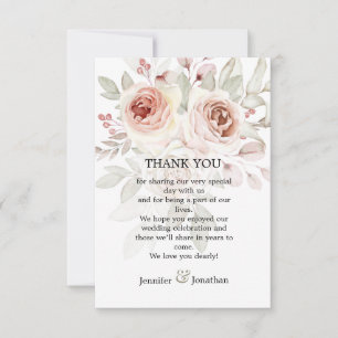 Romantic Pastel Watercolor Rose Wedding Thank You Card