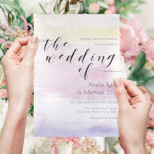 ©Romantic Pastel Watercolor Typography Wedding Invitation