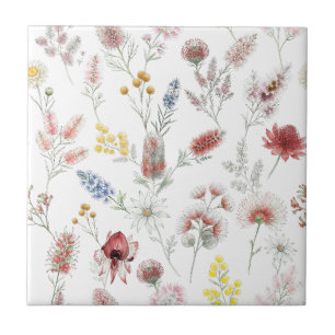 Romantic Pastel Watercolor Wildflowers Ceramic Tile