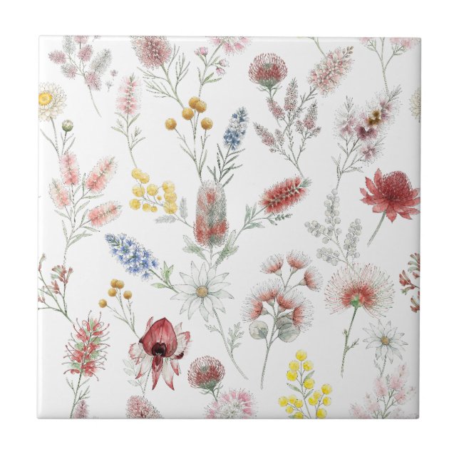 Romantic Pastel Watercolor Wildflowers Ceramic Tile (Front)