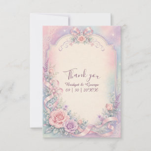 Romantic Pastel Wedding Roses Lace Thank You Card