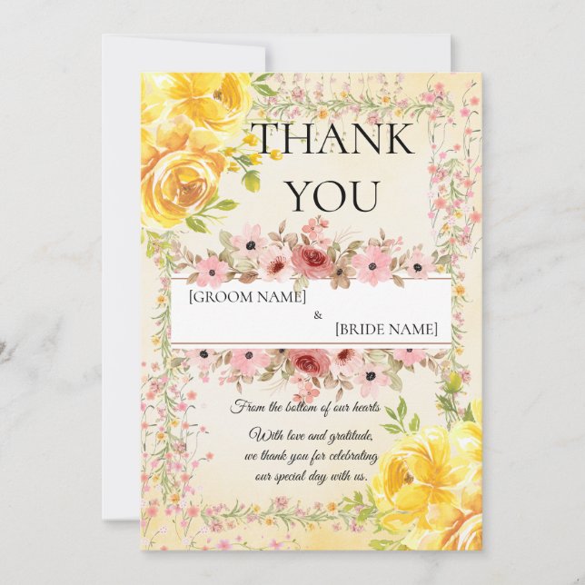 Romantic Pastel Wedding Stationery Thank You Card (Front)