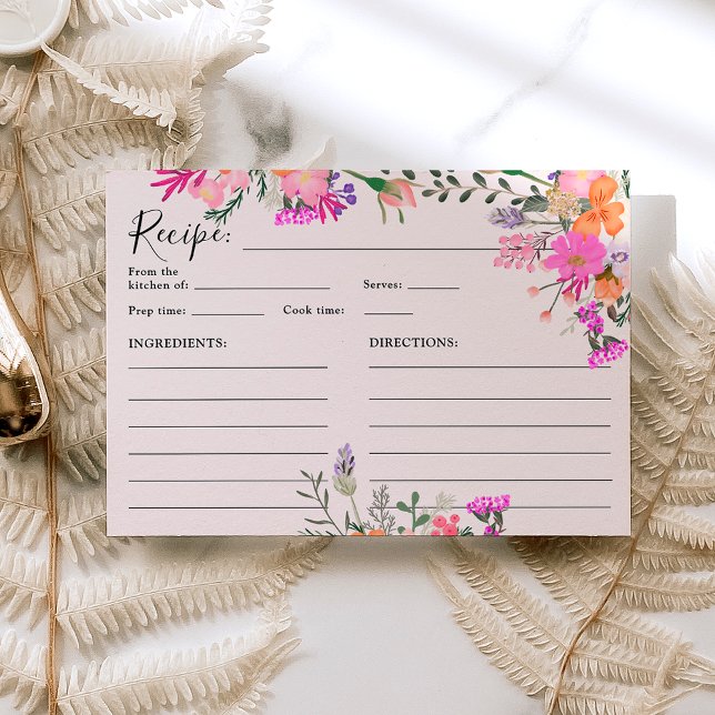 Romantic pastel wild flowers spring bridal recipe  enclosure card (Romantic pastel wild flowers spring bridal recipe enclosure card)